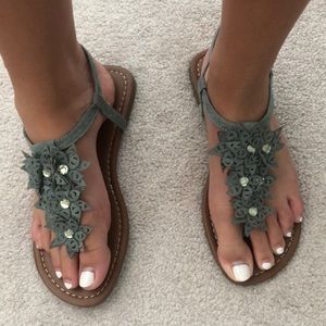 Flats with green flower pattern